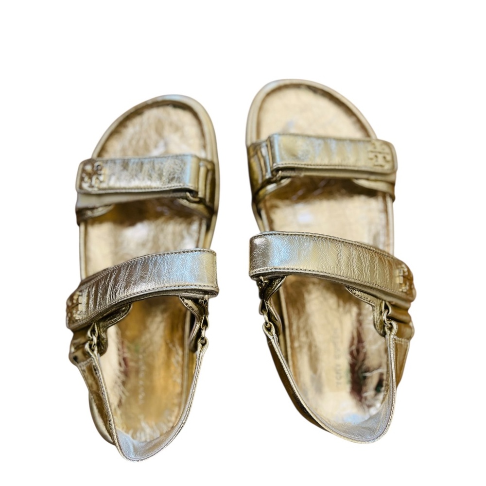 Tory Burch Kira sport Gold Sandal Logo Classic NWOB SIZE 9M - Picture 10 of 11